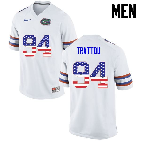 Men's NCAA Florida Gators Justin Trattou #94 Stitched Authentic USA Flag Fashion Nike White College Football Jersey RQL5265VW